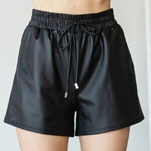Faux Leather High Waisted Shorts Pockets S, M